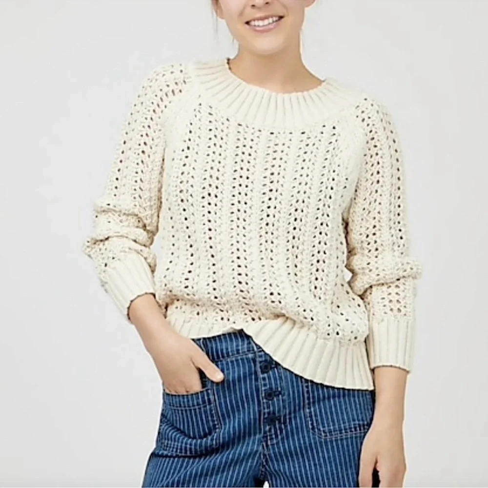 J.Crew Wide-neck beach sweater with pointelle stitch sz.XXS